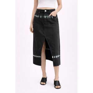 One Teaspoon ROCKO Denim Skirt Maxi Paint Splatter In Eclipse Black Green 24